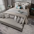 Elegant Modern Double Bed Interior With Plush Pillows Nightstands Bench And Area Rug