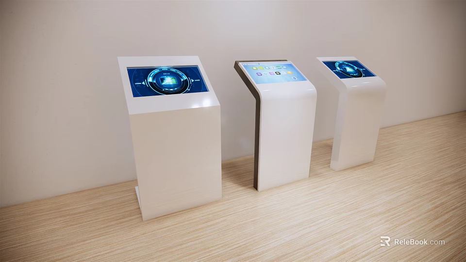 Public Facilities Interactive Touchscreen Information Kiosks With White Stands And Digital Displays 3d model 