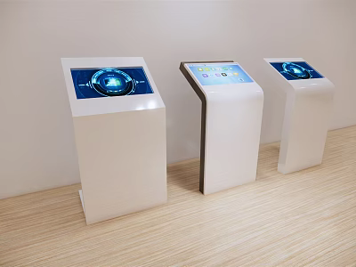 Public Facilities Interactive Touchscreen Information Kiosks With White Stands And Digital Displays 3d model