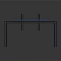 Metal Frame Structure With Blue Beams On Checkered Floor And Colorful Stars