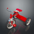 Red Tricycle With White Seat Silver Handlebars And Black Wheels On Reflective Surface