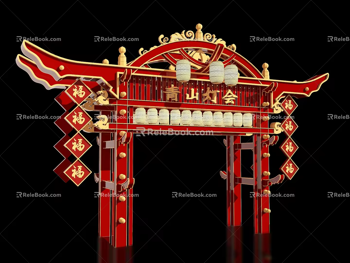New Chinese style ancient building archway Guochao Guofeng block night market entrance and exit Meichen archway scenic spot gate tower scenic spot gate Guofeng entrance and exit market night city entrance and exit 3d model