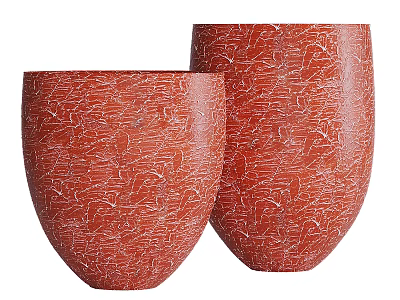 Pair of Red Ceramic Vessels With White Crackle Texture Design 3d model