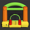 Colorful Inflatable Play Equipment With Green Arch Orange Poles Red Slide And Blue Entrance