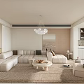 Modern Living Dining Room Light Interior With White L Shaped Sofa Round Table And Chandelier