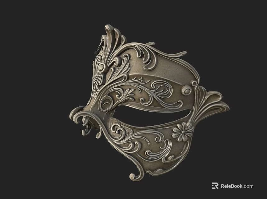 Silver Decorative Mask Featuring Intricate Floral And Scroll Patterns 3d model 