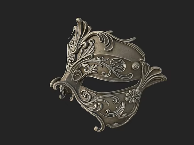 Silver Decorative Mask Featuring Intricate Floral And Scroll Patterns 3d model