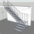 Modern Staircase Structural Design With Metal Railings And Step Dimensions 3d model