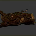 Wood Stone Sculpture Featuring Irregular Texture Green Moss And Small Branch Leaf