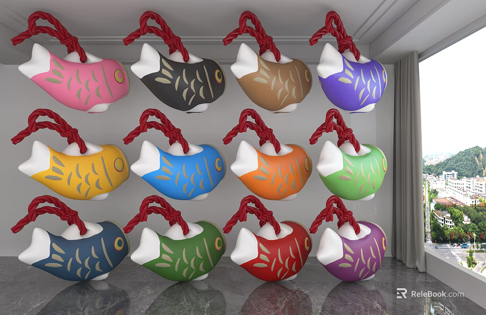 Colorful Fish Shaped Decorative Ornament Set Wall Hanging Home Decor 3d model 