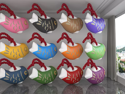 Colorful Fish Shaped Decorative Ornament Set Wall Hanging Home Decor 3d model