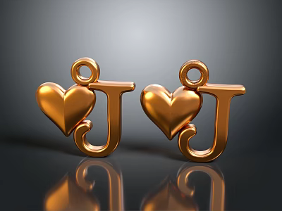Glossy Golden Heart Shaped Letter J Accessories For Daily Lifestyle Products 3d model