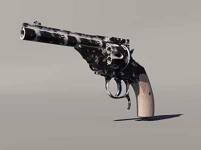 Vintage Revolver With Wooden Grip And Black White Pattern Metal Cylinder Design 3d model Vintage Revolver With Wooden Grip And Black White Pattern Metal Cylinder Design 3d model
