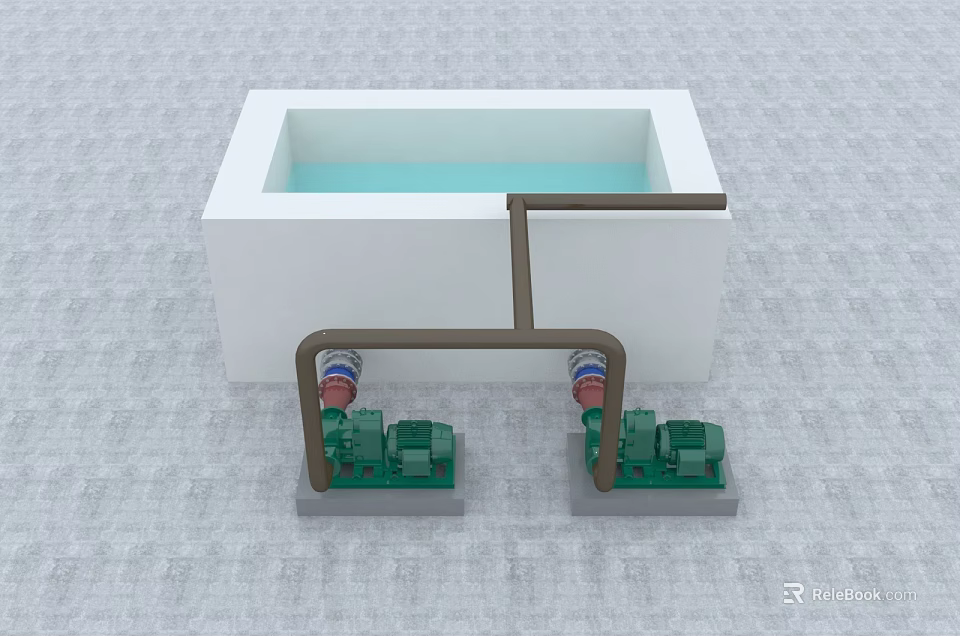 Industrial Equipment System Featuring White Tank Green Pumps And Liquid Transport Pipes 3d model 