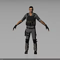 Tactical Human Character In Gray Combat Outfit With Vest Knee Pads And Gloves Standing Pose
