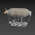 White Airship With Green Accents And Gondola Flying In Blue Sky