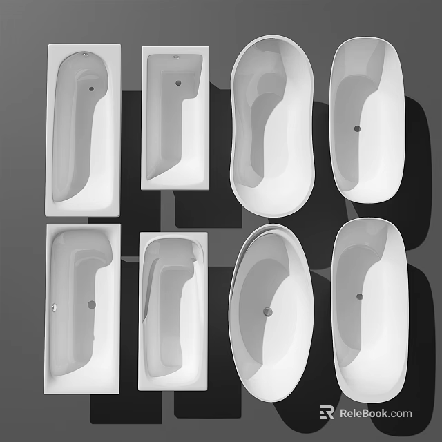 Various Modern White Bathtub Designs Including Oval And Rectangular Shapes 3d model
