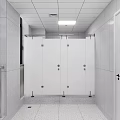 Public Restroom Interior With Gender Signs Vanity Counters Mirrors Trash Bins And Water Dispenser