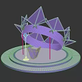 Stylish Purple Geometric Photo Spot With Triangles Arched Structure And Circular Platform