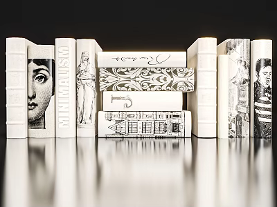 Decorative Ornament Set With Stacked Books And Intricate Pattern Covers For Shelf 3d model
