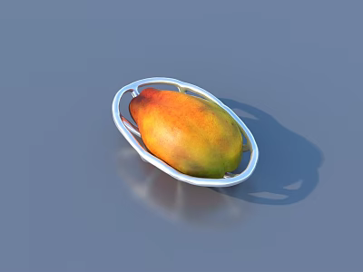Ripe Mango Fruit On Silver Plate With Vibrant Orange And Green Hues 3d model
