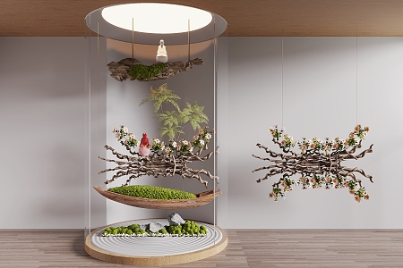 Dead wood green plant ornaments moss green plant old wood landscape sketch 3d model