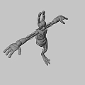 Unique Game and Movie Character 3D Model with Slender Limbs Antenna Head and Red Details