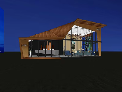Modern Sales Office Architectural Design With Wooden Structure And Large Glass Windows 3d model
