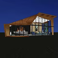 Modern Sales Office Architectural Design With Wooden Structure And Large Glass Windows