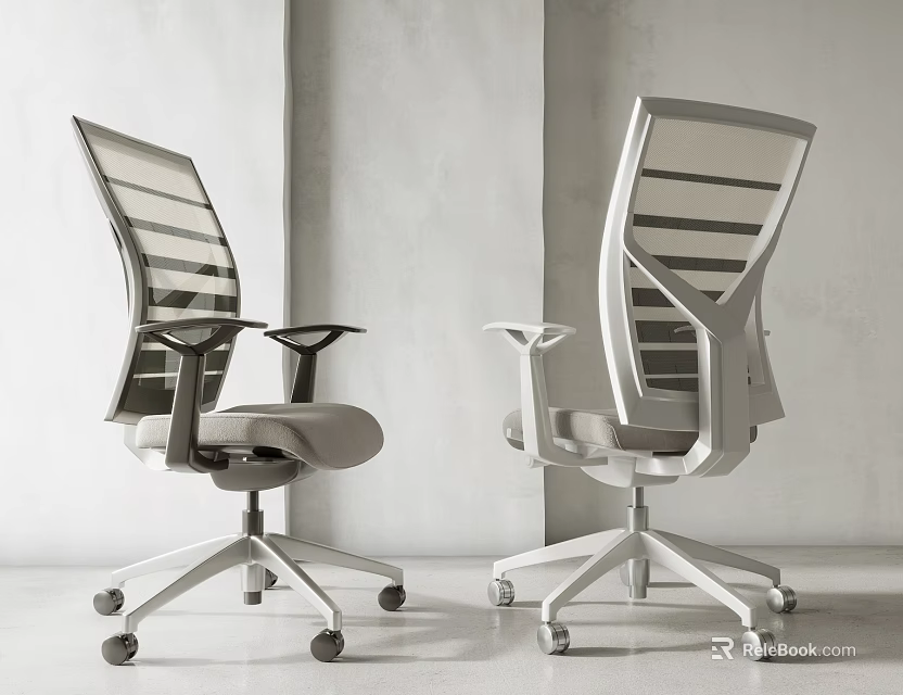 Modern White Office Chair With Mesh Back Ergonomic Design And Rolling Base 3d model 
