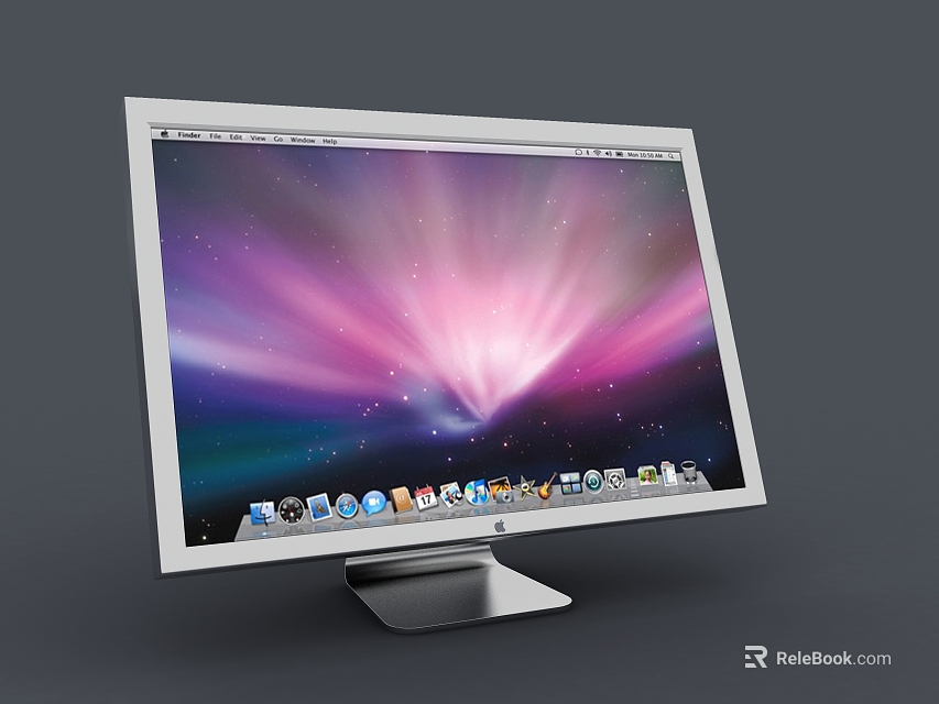 Desktop Computer Monitor With Silver Frame Purple Pink Gradient Background And App Icons 3d model 