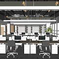 Modern Public Office Space With Multiple Desks Computers Office Chairs Large Windows And Green Plants