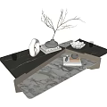 Modern Layered Coffee Table With Marble Top Metal Frame And Decorative Items 3d model