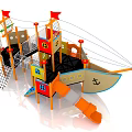 Colorful Outdoor Pirate Ship Play Equipment with Slide Nets Stairs for Kids