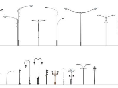 Various Outdoor Lights Designs Including Street Lamps And Garden Lighting Styles 3d model