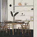 Quiet Dining Table and Chair Combination Simple Ornaments 3d model