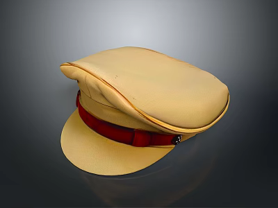 Beige Uniform Cap With Red Band For Classic Character Costume Accessory 3d model