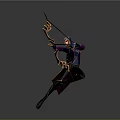 Man Aiming With Decorative Bow In Purple And Blue Outfit Dynamic Pose