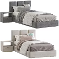 Modern Single Bed with Upholstered Headboard Nightstand Soft Bedspread and Decorative Pillows 3d model