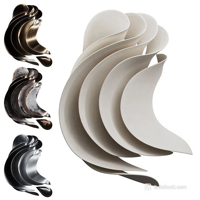Modern Curved Wall Decor With White Black Brown Wave Shaped Design For Home Interior 3d model 