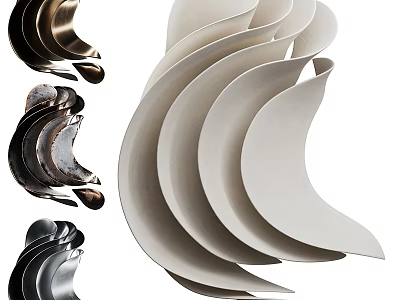 Modern Curved Wall Decor With White Black Brown Wave Shaped Design For Home Interior 3d model
