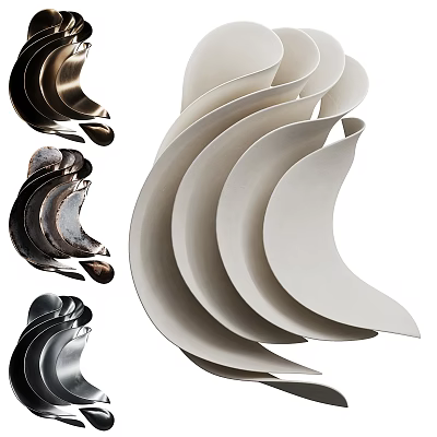 Modern Curved Wall Decor With White Black Brown Wave Shaped Design For Home Interior 3d model