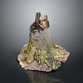 Natural Wooden Stone Stump With Mossy Base And Intricate Surface Texture