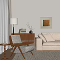 Warm Living Room Leisure Chair With Wooden Frame Woven Design And Beige Sofa