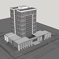 Modern High Rise Office Building With Glass Facade And Base Structure Design 3d model