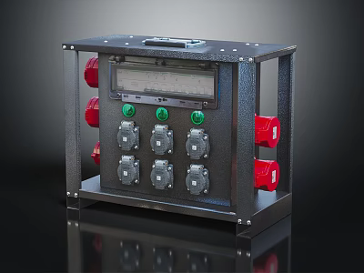 Industrial Electrical Control Panel With Digital Display Green Buttons Red Switches And Metal Frame 3d model