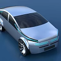 Silver Futuristic Car With Streamlined Body Blue LED Stripes And Large Alloy Wheels