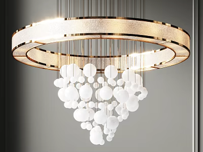 Elegant Modern Circular Chandelier With White Spherical Pendants And Illuminated Frame 3d model
