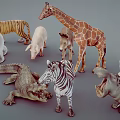 Various Plastic Animal Toy Figures Including Giraffe Tiger Zebra And Crocodile