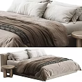 Cozy Double Bed With Brown Velvet Bedding White Pillows And Round Side Table
